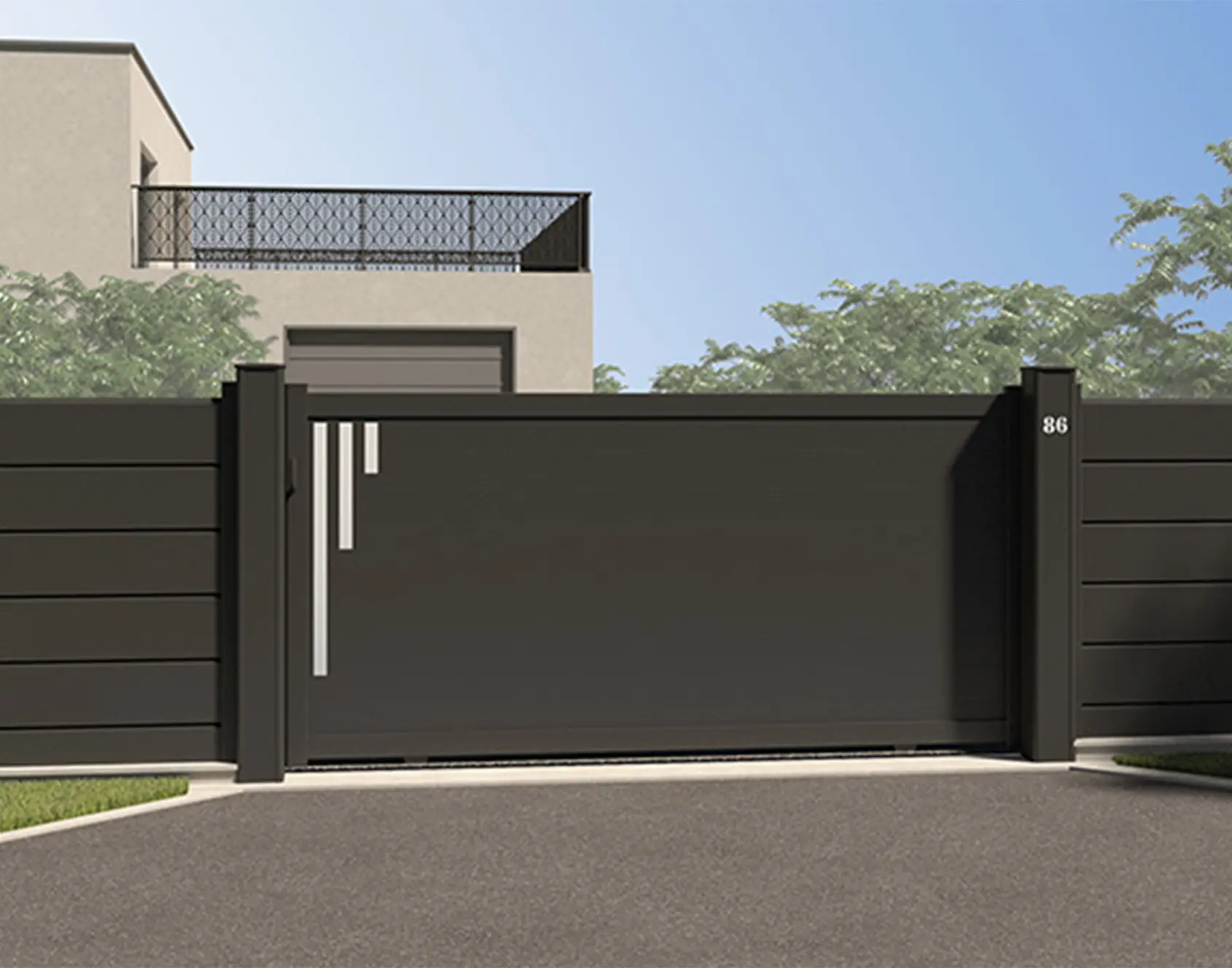 Portail Coulissant Line 150 en aluminium par Kostum