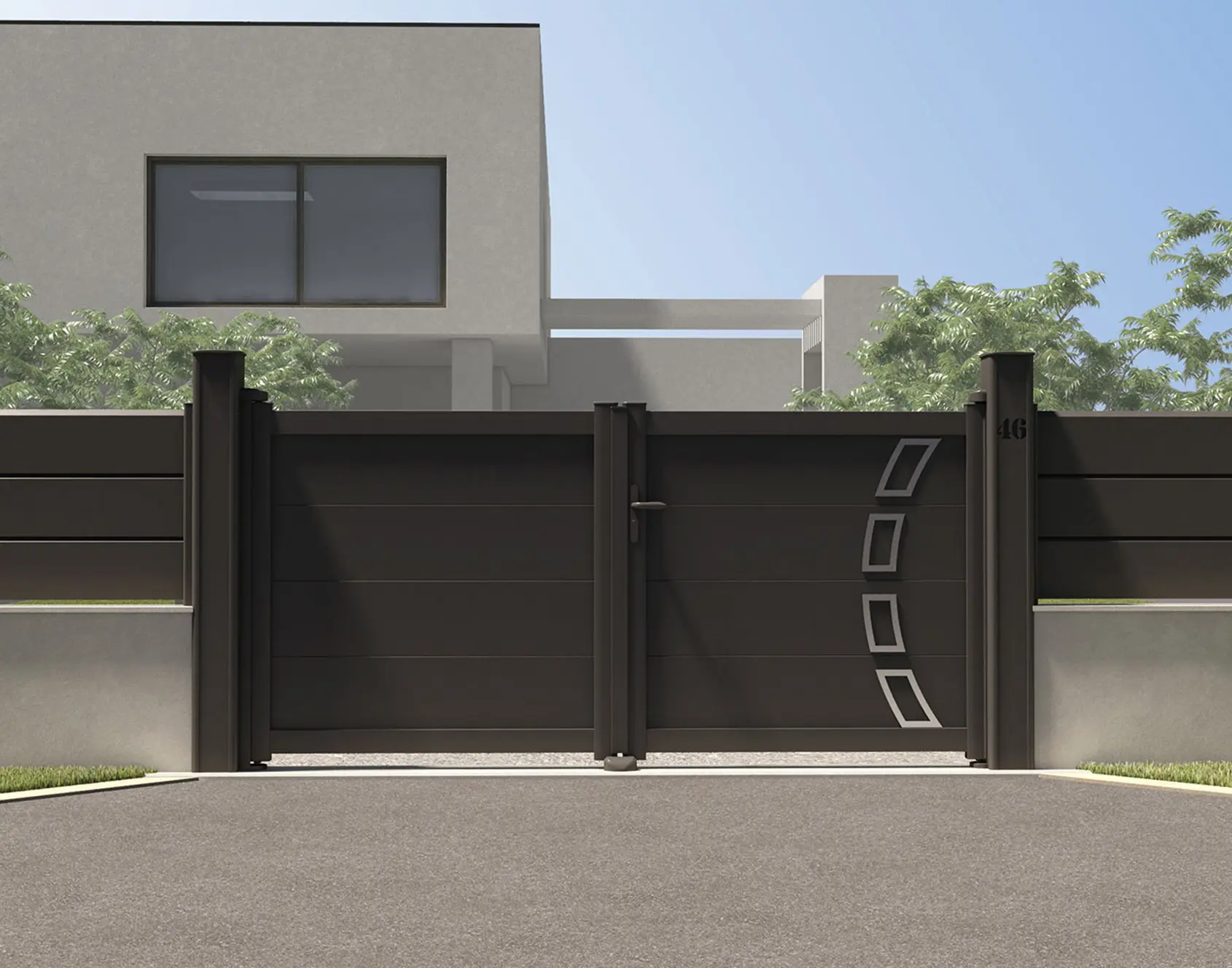 Portail aluminium battant Ark 300 par Kostum