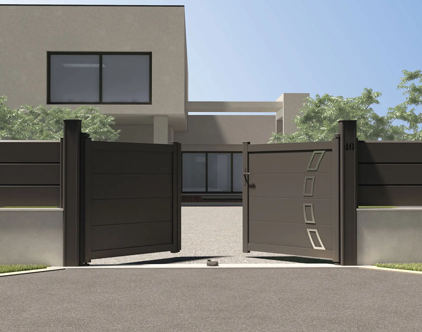 Portail aluminium battant Ark 300 par Kostum