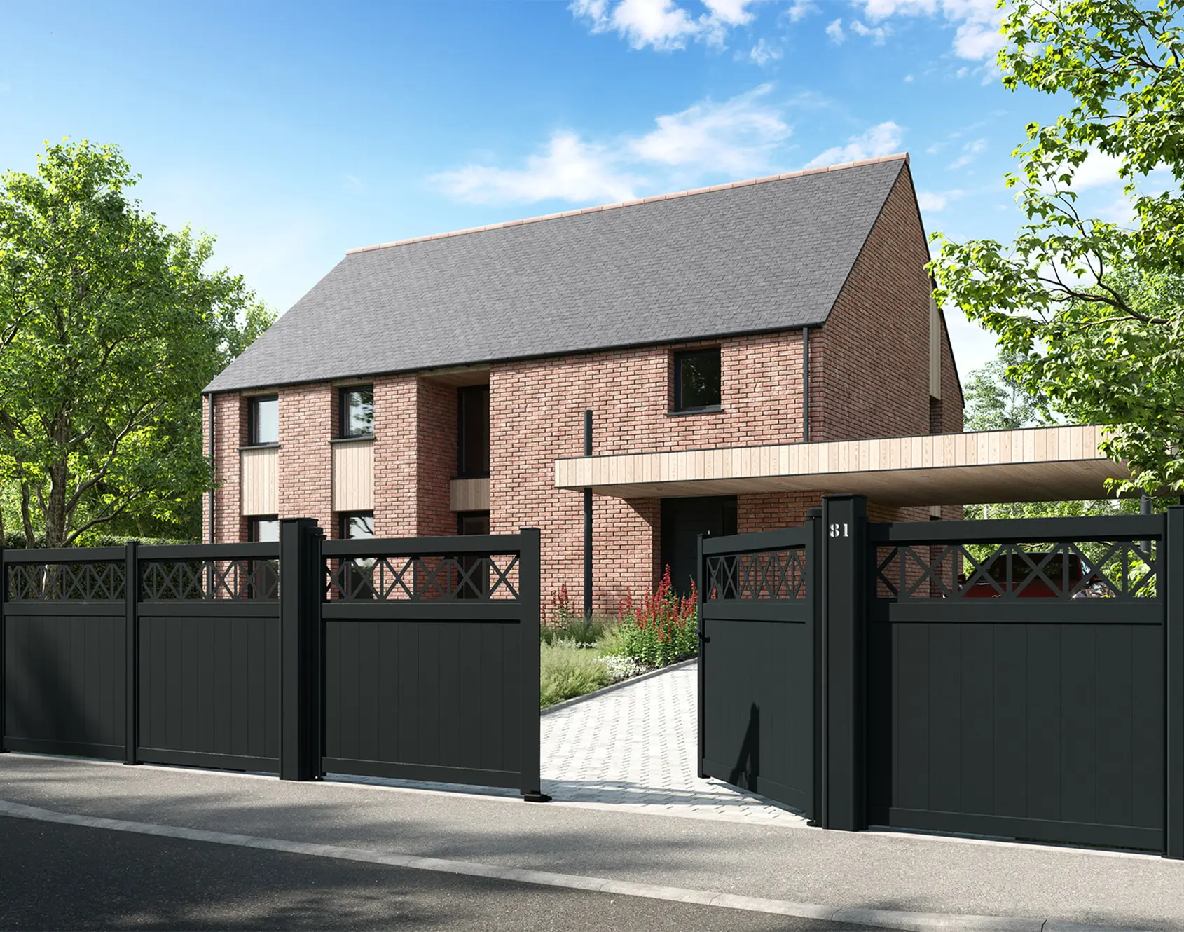 Portail aluminium contemporain Alwena par Kostum