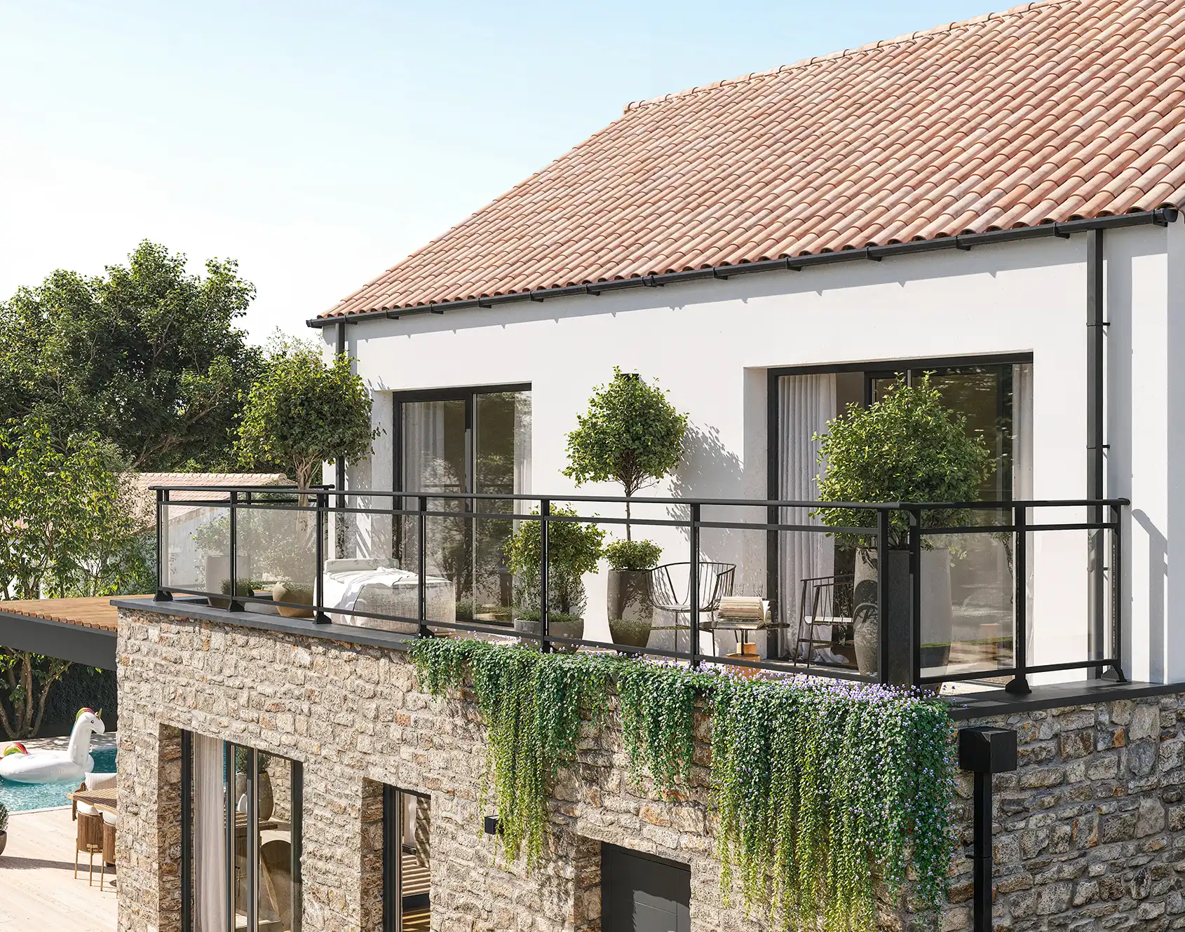 Garde-corps aluminium vitré Mel - Kostum