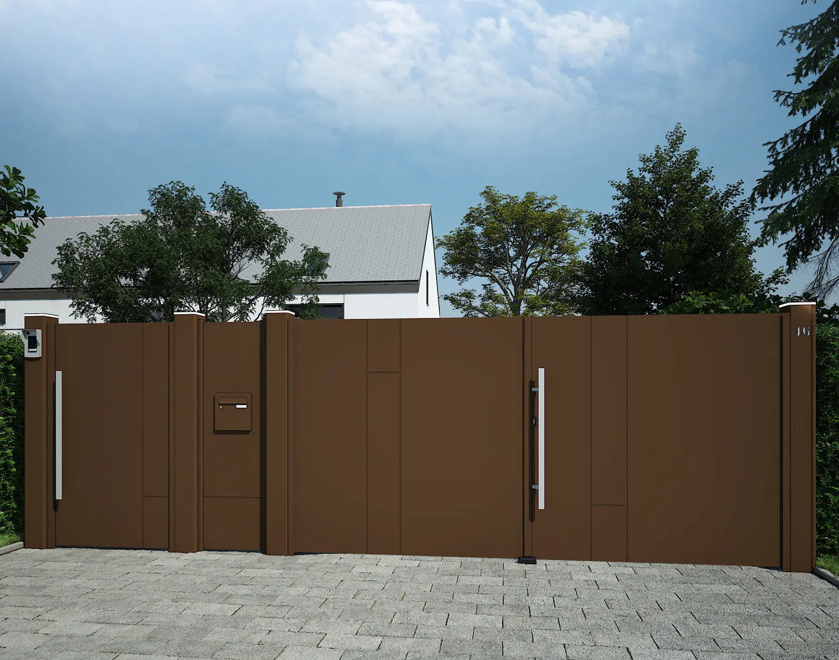 Portail aluminium battant avec portillon Holev par kostum tal Brun Terre