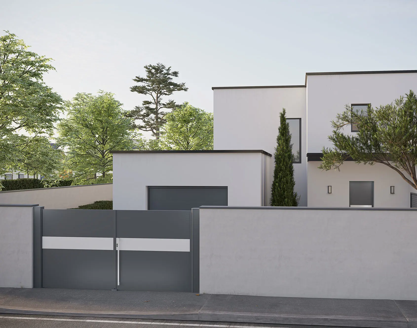 Portail battant aluminium tôlé Oxygène - Kostum design coordonné Bel'M