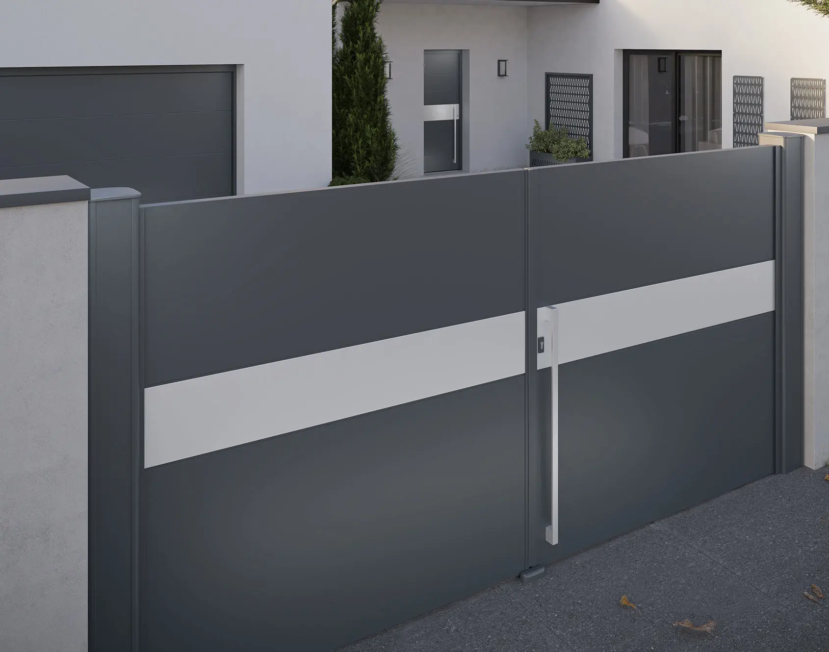 Portail battant aluminium tôlé Oxygène - Kostum design coordonné Bel'M