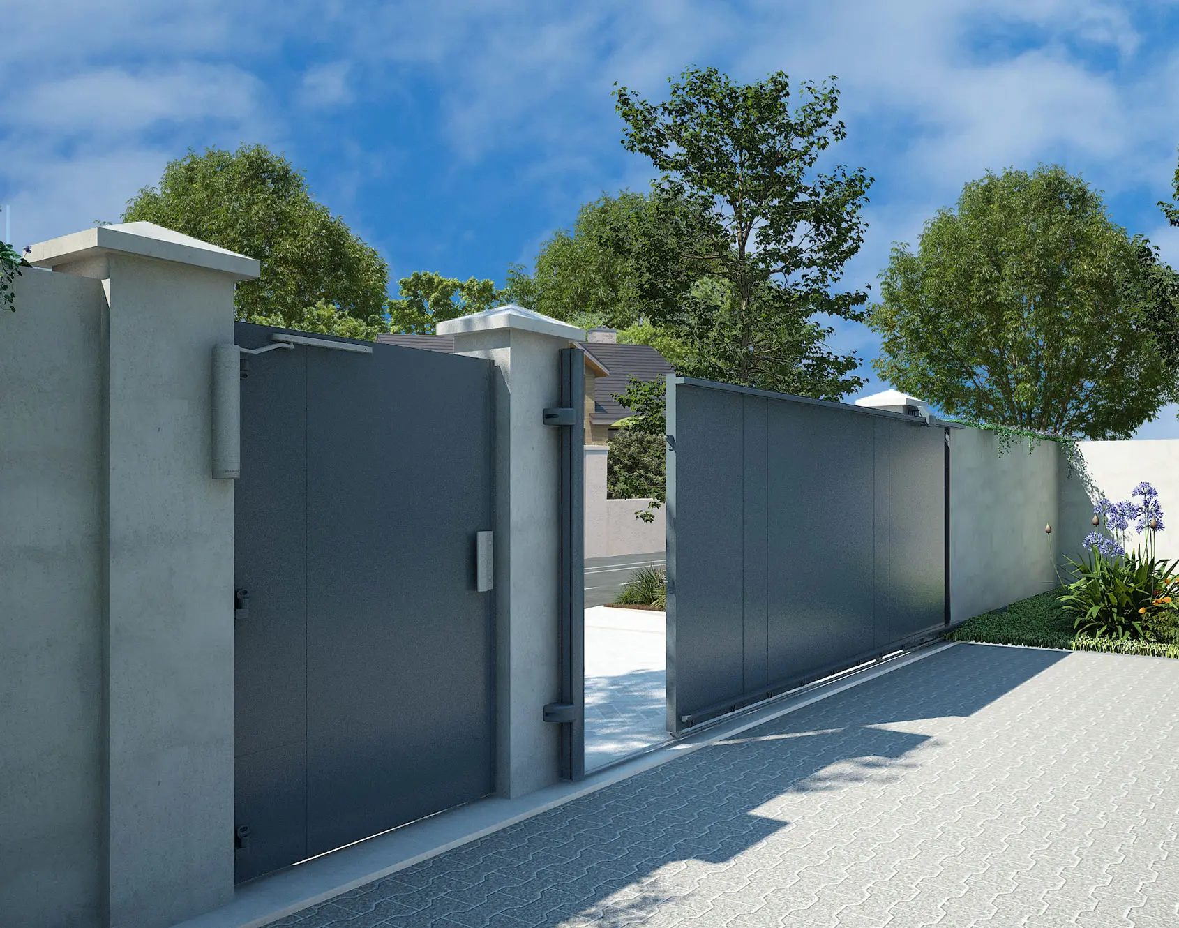 Portail aluminium coulissant avec portillon Holev par kostum tal Brun Terre