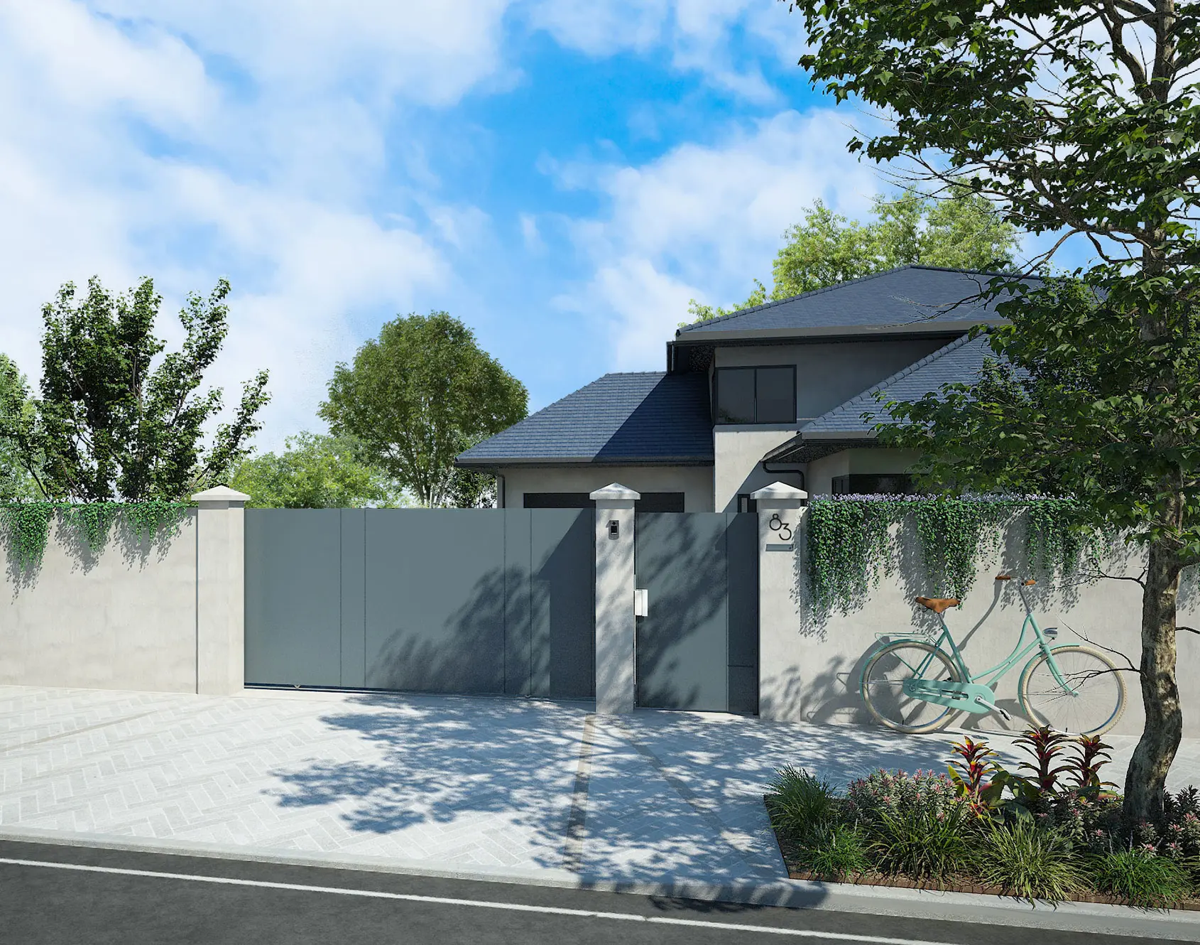 Portail aluminium coulissant avec portillon Holev par kostum tal