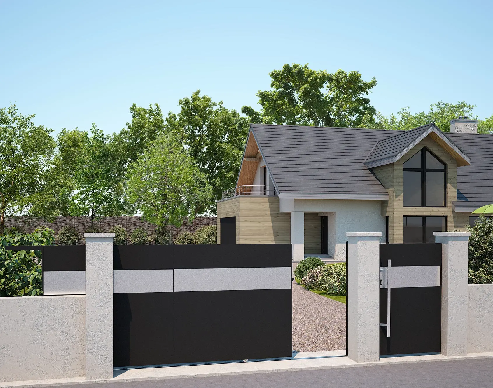 Portail coulissant aluminium tôlé Oxygène - Kostum design coordonné Bel'M