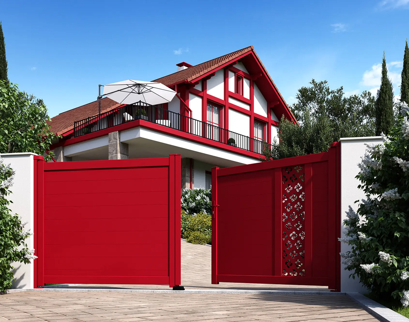 Portail aluminium Fresk Eloane décor Dehou par Kostum