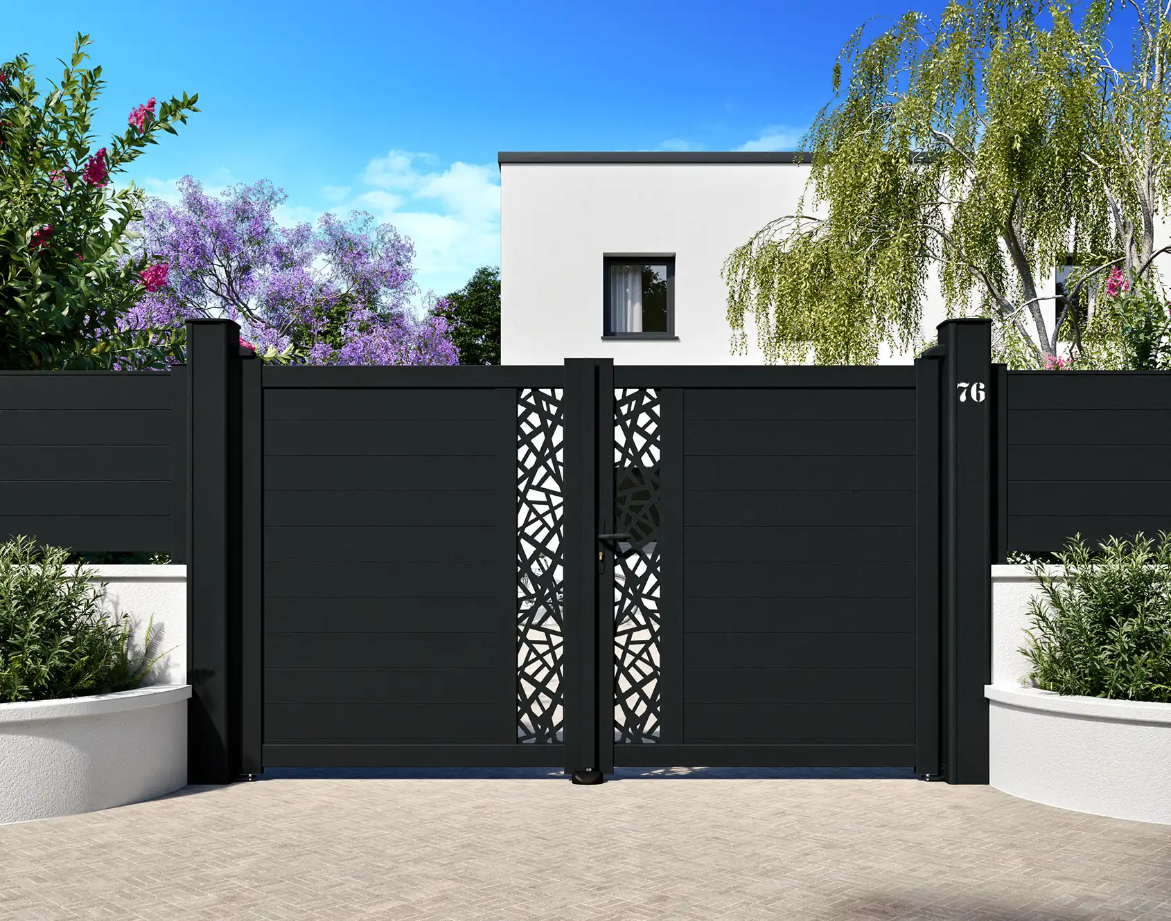Portail battant aluminium Credo décor Carto - Kostum