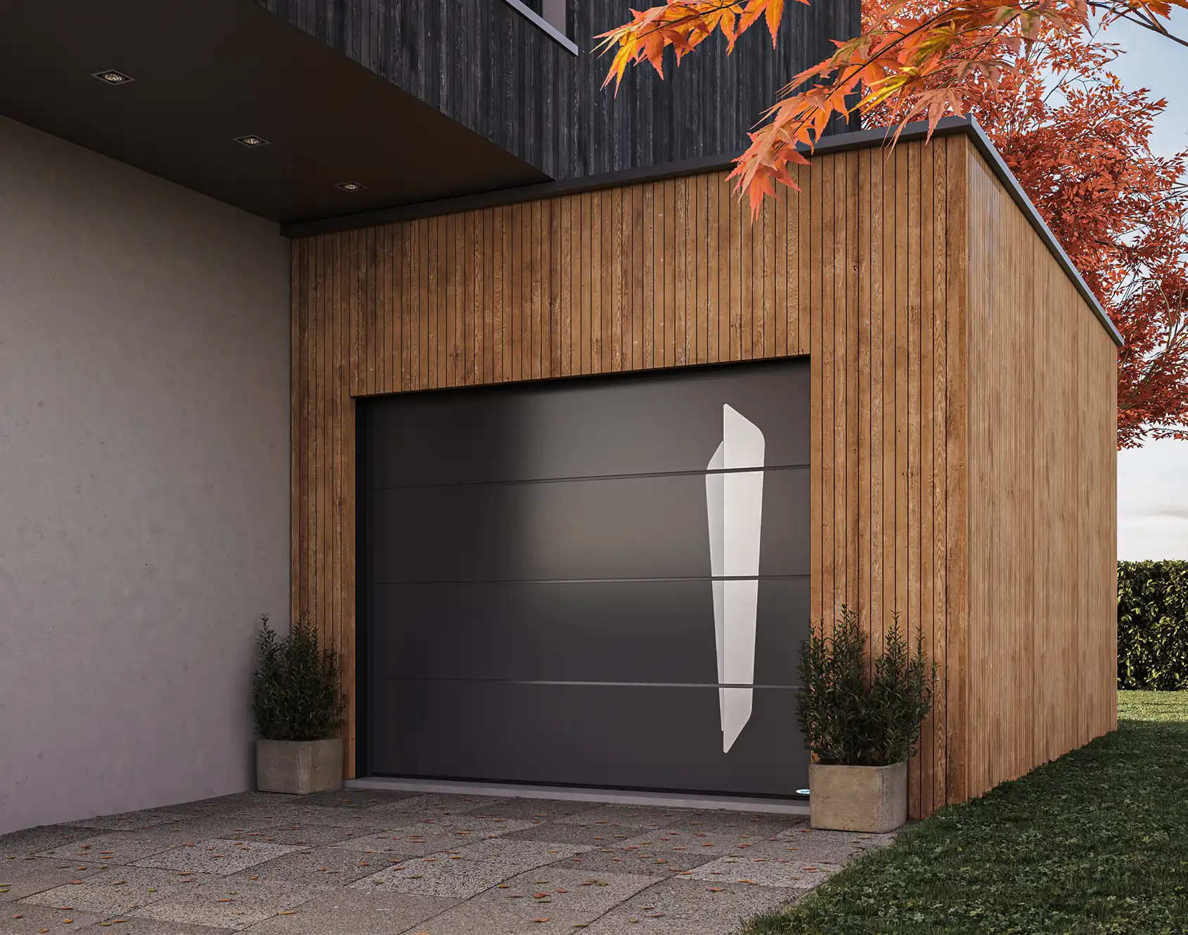 Portail battant aluminium tôlé Joy Archy - Kostum design coordonné Bel'M et Novoferm