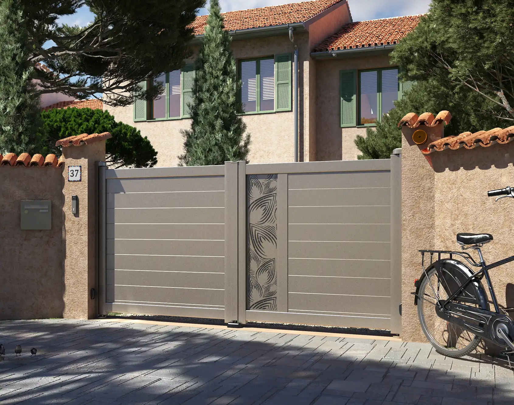 Portail aluminium coulissant Arzur décor Baaka - Kostum