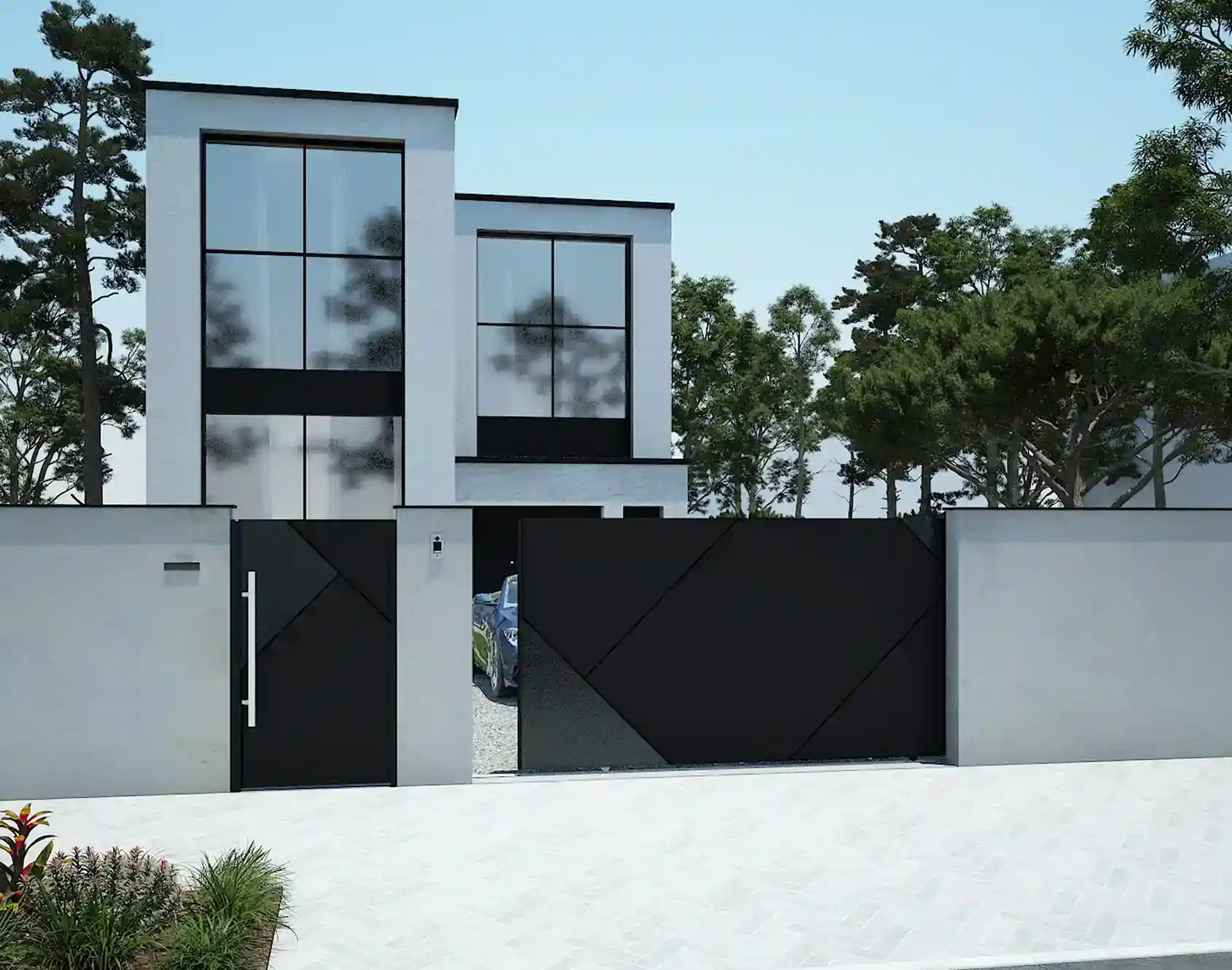 Portail aluminium coulissant avec son portillon Edda par kostum
