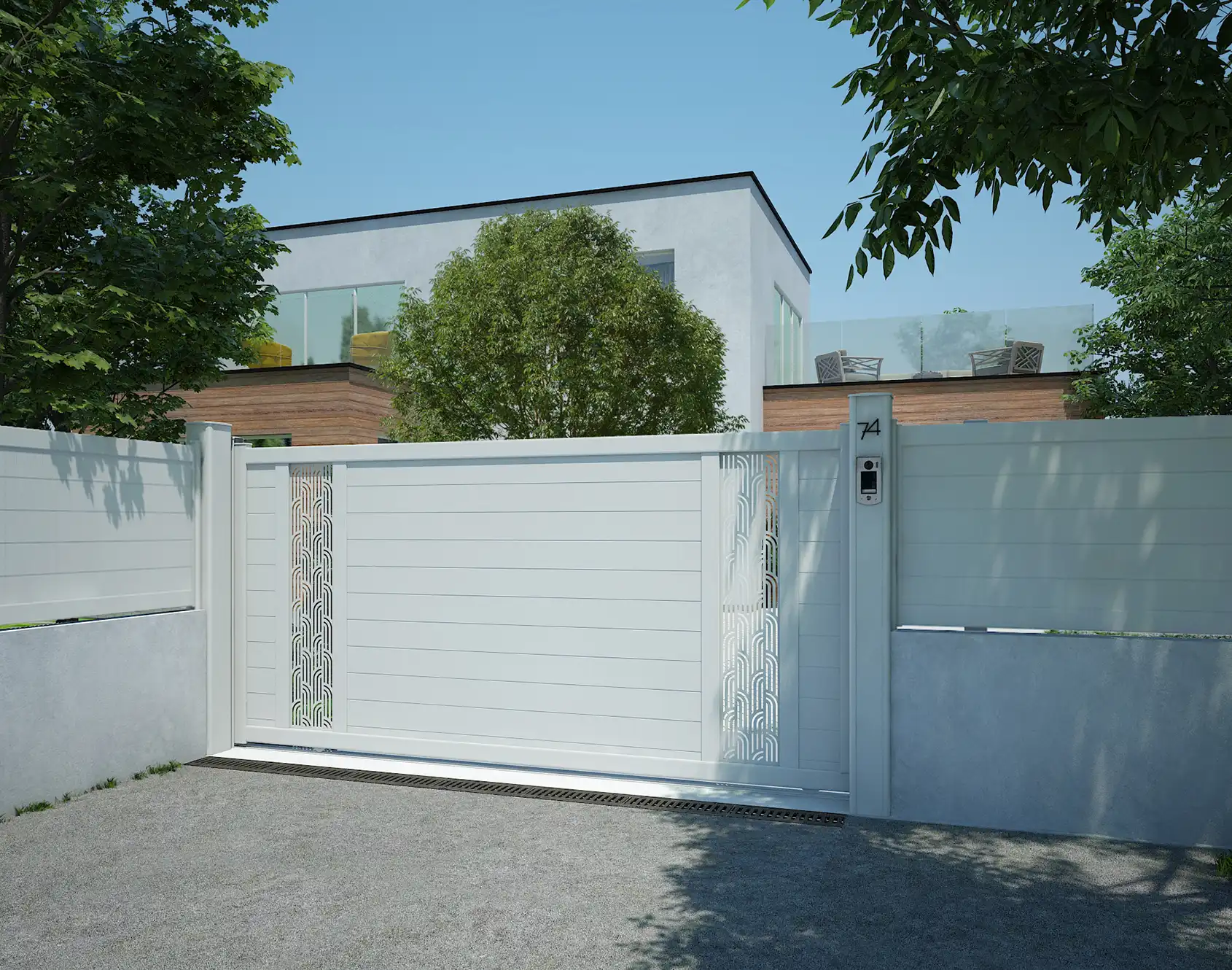 Portail coulissant aluminium Warog décor Ellez - Kostum