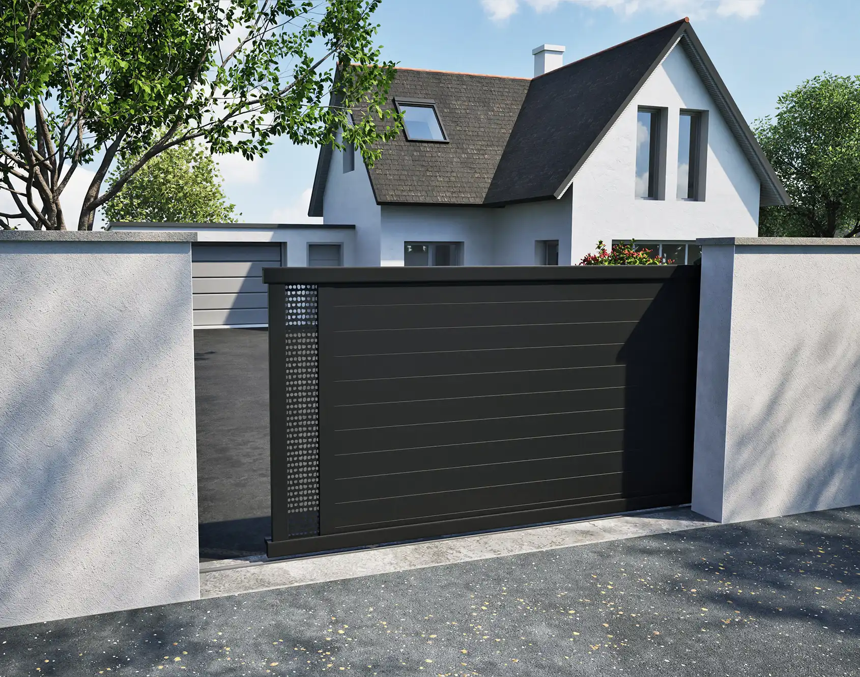 Portail coulissant aluminium Hoco décor Litho - Kostum