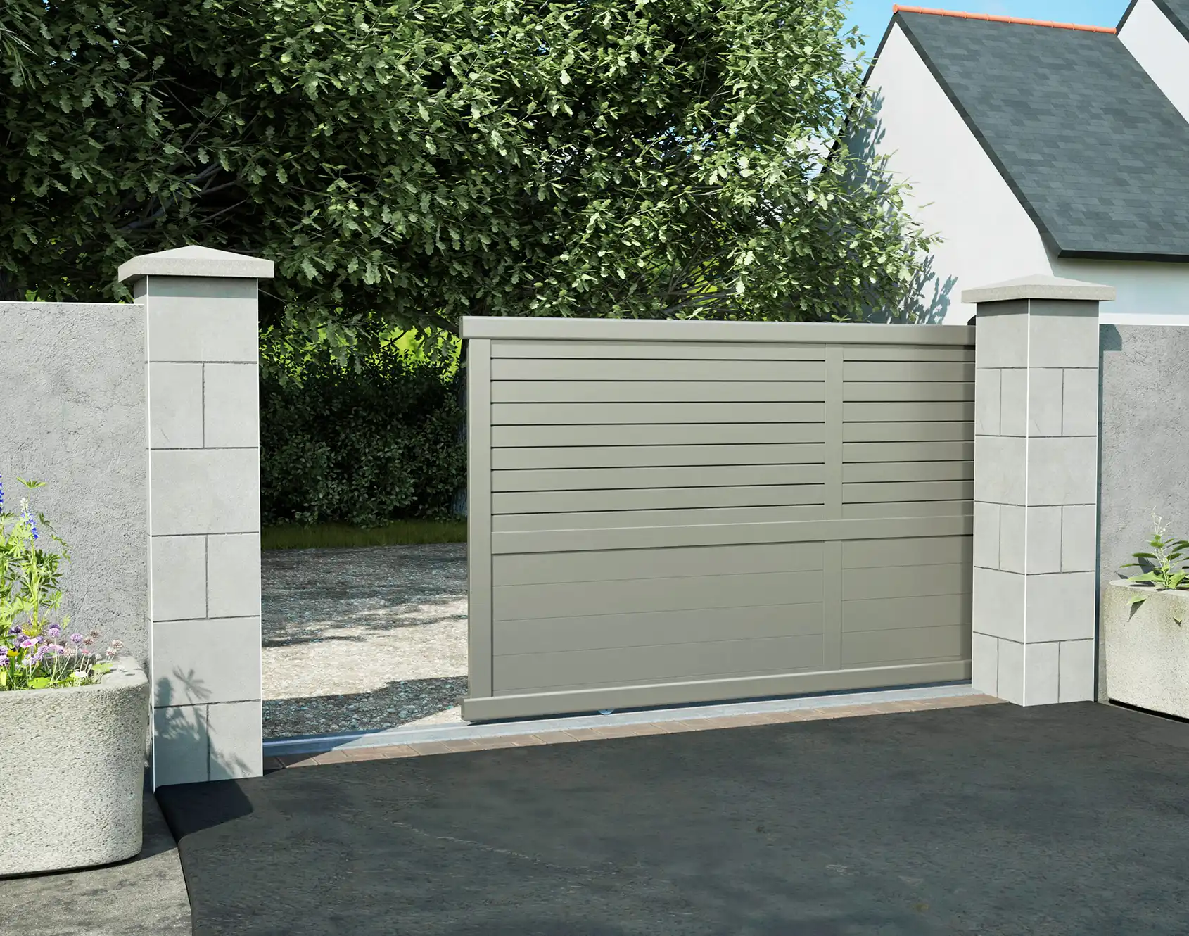 Portail coulissant aluminium Iroko - Kostum