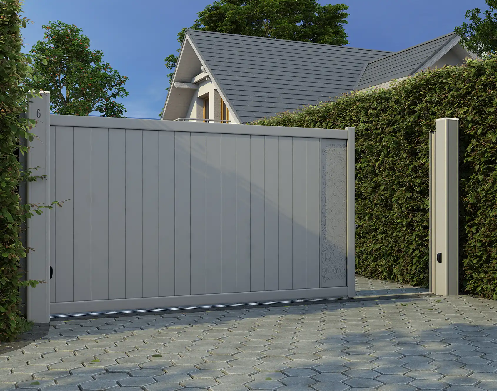Portail coulissant aluminium Enora décor Aer - Kostum